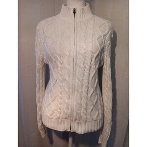 Vintage 90S Sz S Petite Cable Knit Zip Up Sweater Cardigan Ramie & Cotton‎ Blend
